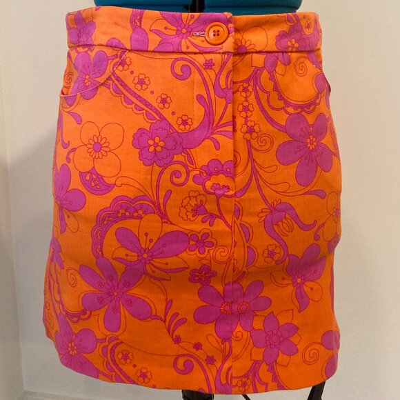 Funky Paisley & Floral Mini Skirt - Hot Pink & Orange - Picture 1 of 4